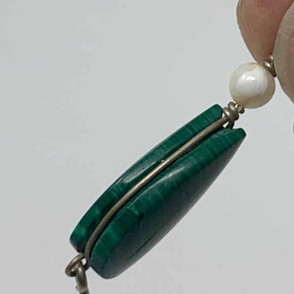 Malachite Drop Earrings with Shell Beads - Picture 7 of 11